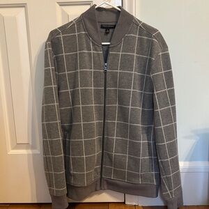 Banana Republic Gray Windowpane Zip-Up Sweater